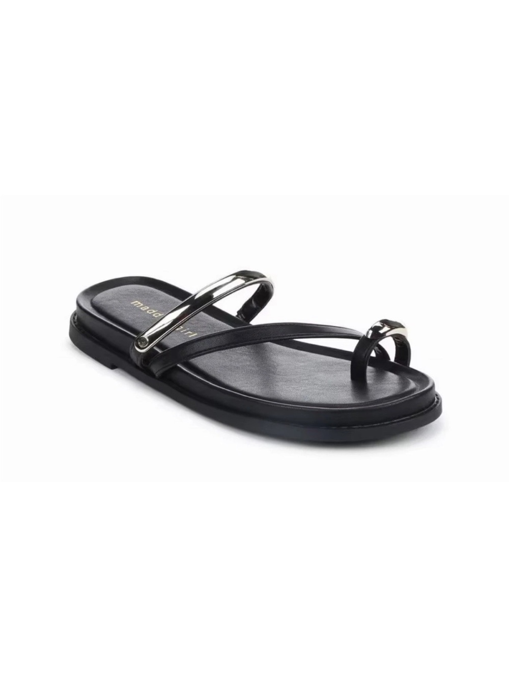 Madden Girl Caribbean Slide-On Black Sandals Toe Loop & Gold Hardware Sz 7.5 NEW - Picture 3 of 8